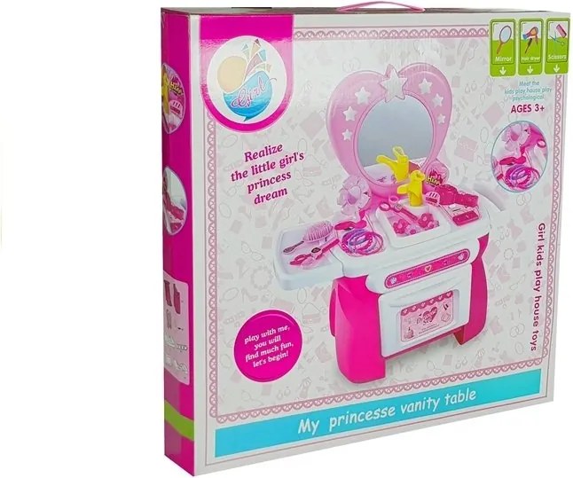 LEAN Toys Detský toaletný stolík, kozmetická súprava s doplnkami do vlasov