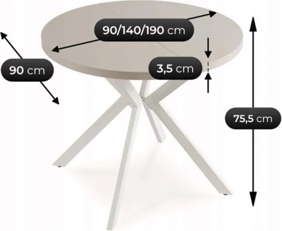 LUGO Rozkladací stôl 90-190 cm kašmír/biely