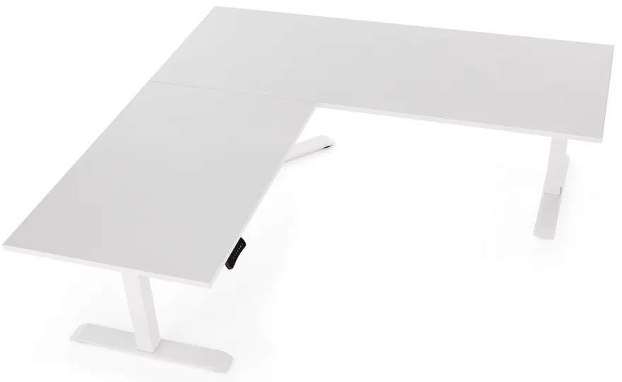 Výškovo nastaviteľný stôl OfficeTech Angle, 180 x 200 cm, biela podnož, svetlo sivá