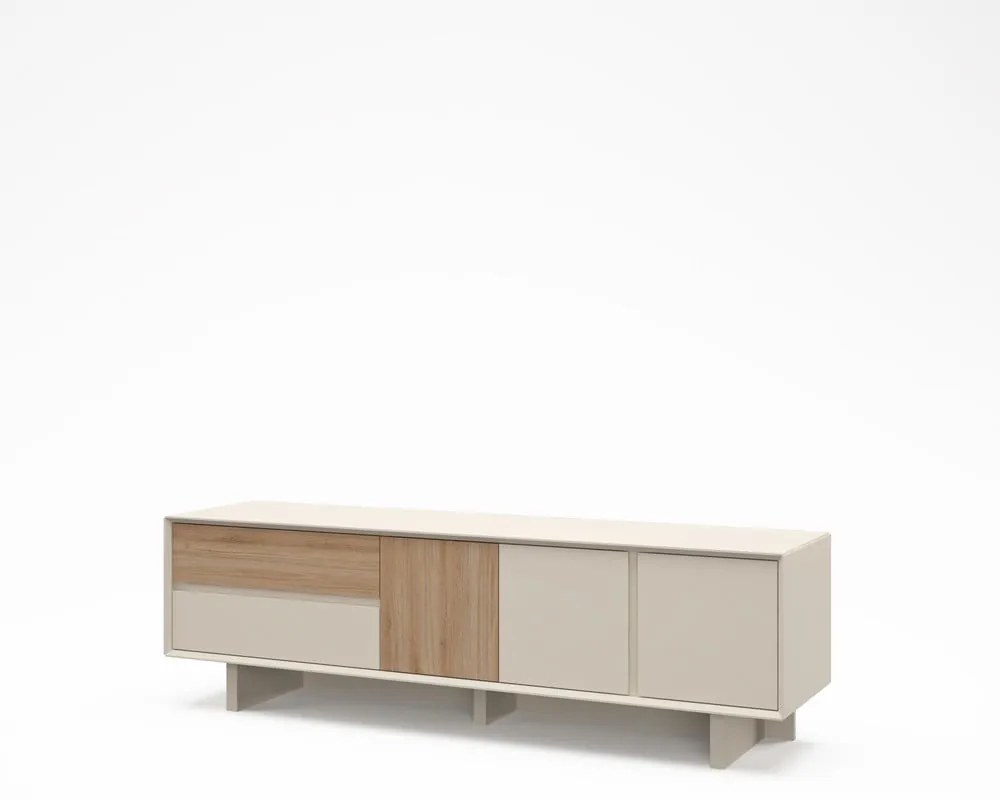 TV stolík v béžovej a prírodnej farbe v dekore duba 180x55x45 cm Carpi – Marckeric