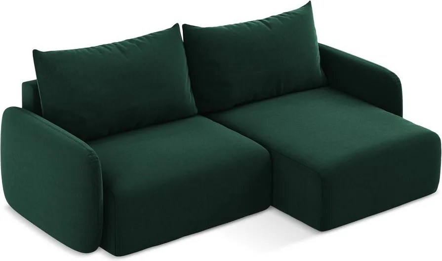 Tmavozelená zamatová rozkladacia/s úložným priestorom rohová pohovka (pravý roh/s leňoškou) Kalena – Makamii