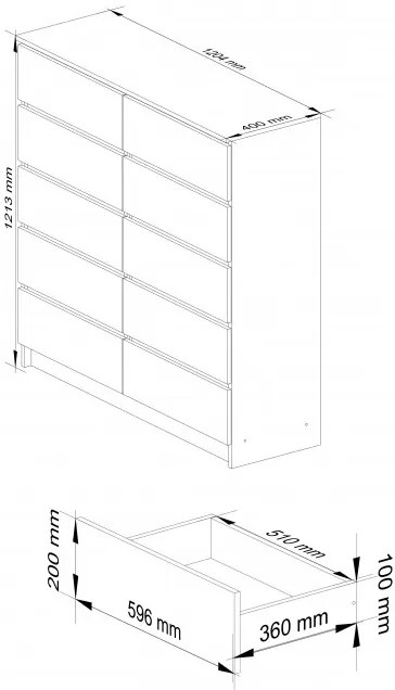 Komoda K120 10SZ CLP červená lesk