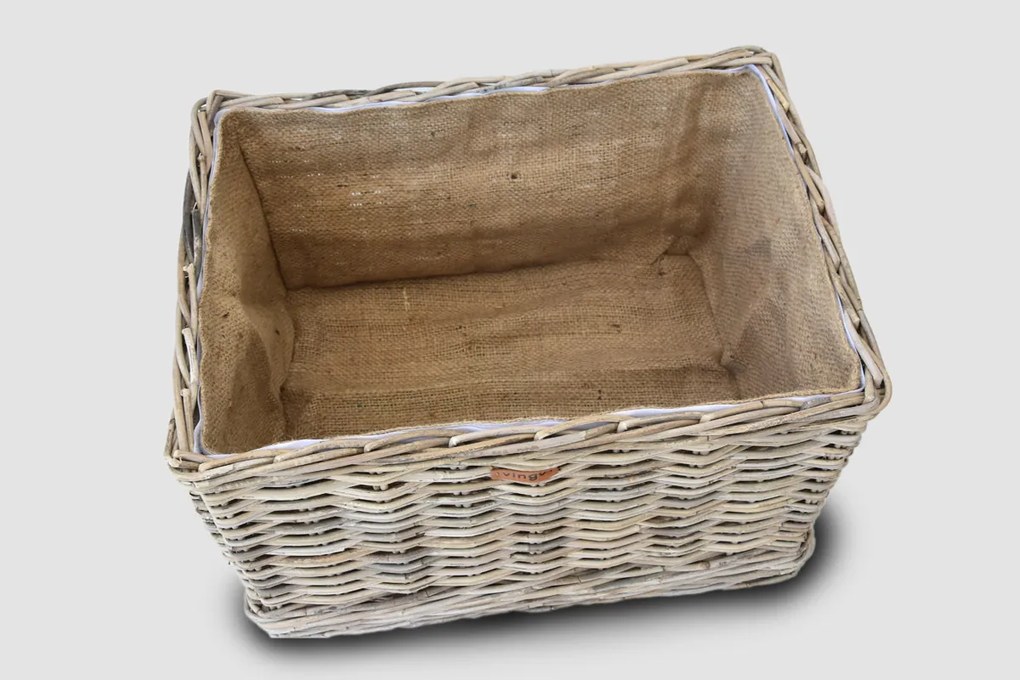 Drevený ratanový kôš na kolieskach, štvorcový - sivý Rozmery (cm): 54x40, v. 32