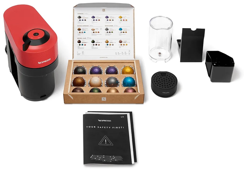 Kapsulový kávovar Krups Nespresso Vertuo Pop XN920510 červený (použité)