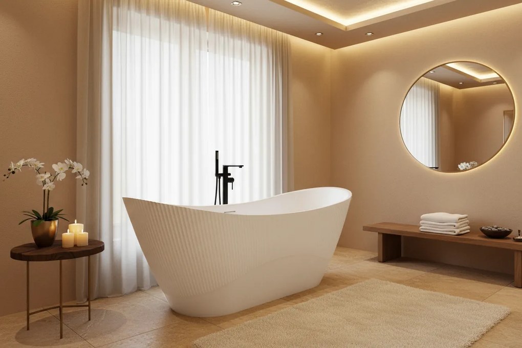 Rea Atena, voľne stojaca vaňa 1700x730x710 mm, biela, zlatý matný click-clack, KPL-W7127