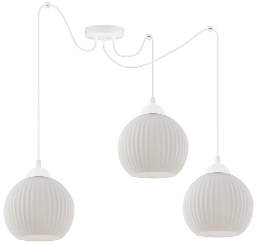 Závesné svietidlo Riffle Round Spider, 3x biele sklenené tienidlo, w