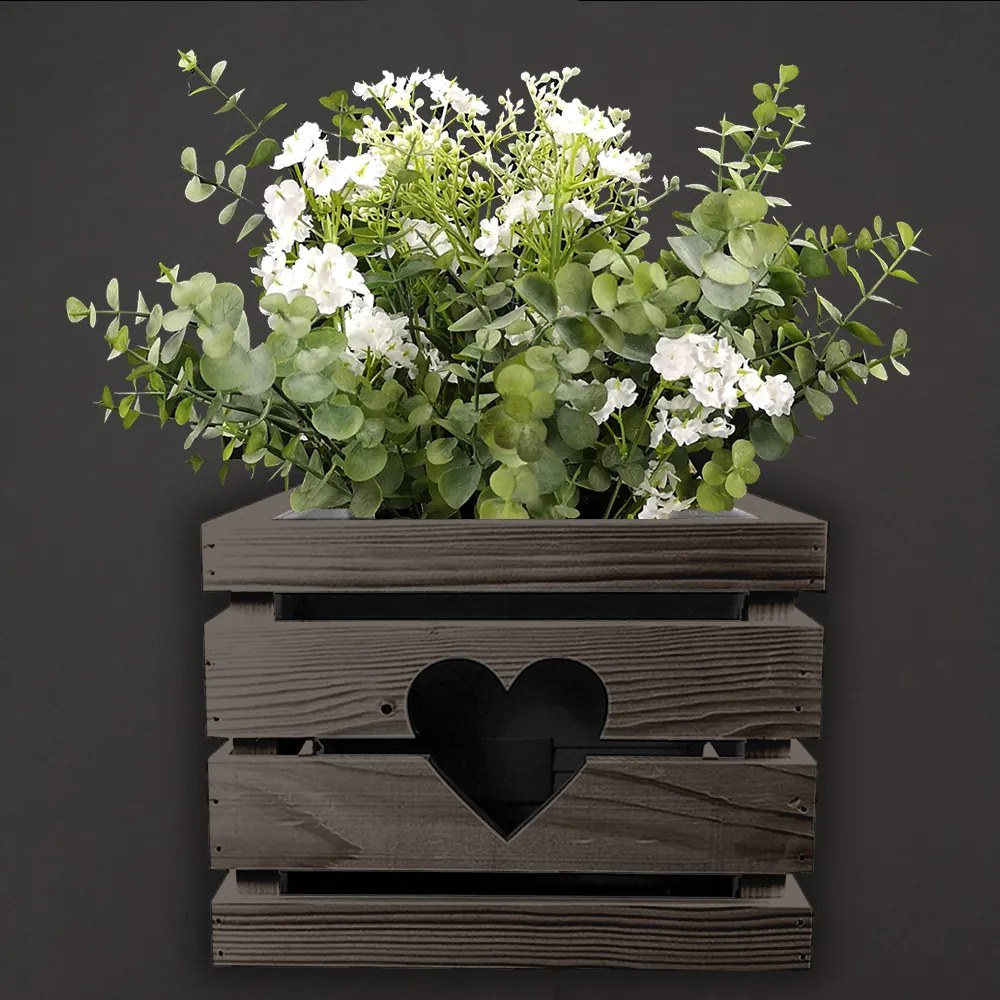 AMADEA Drevený obal na kvetináč so srdcom tmavý, 27x27x20 cm Český výrobok