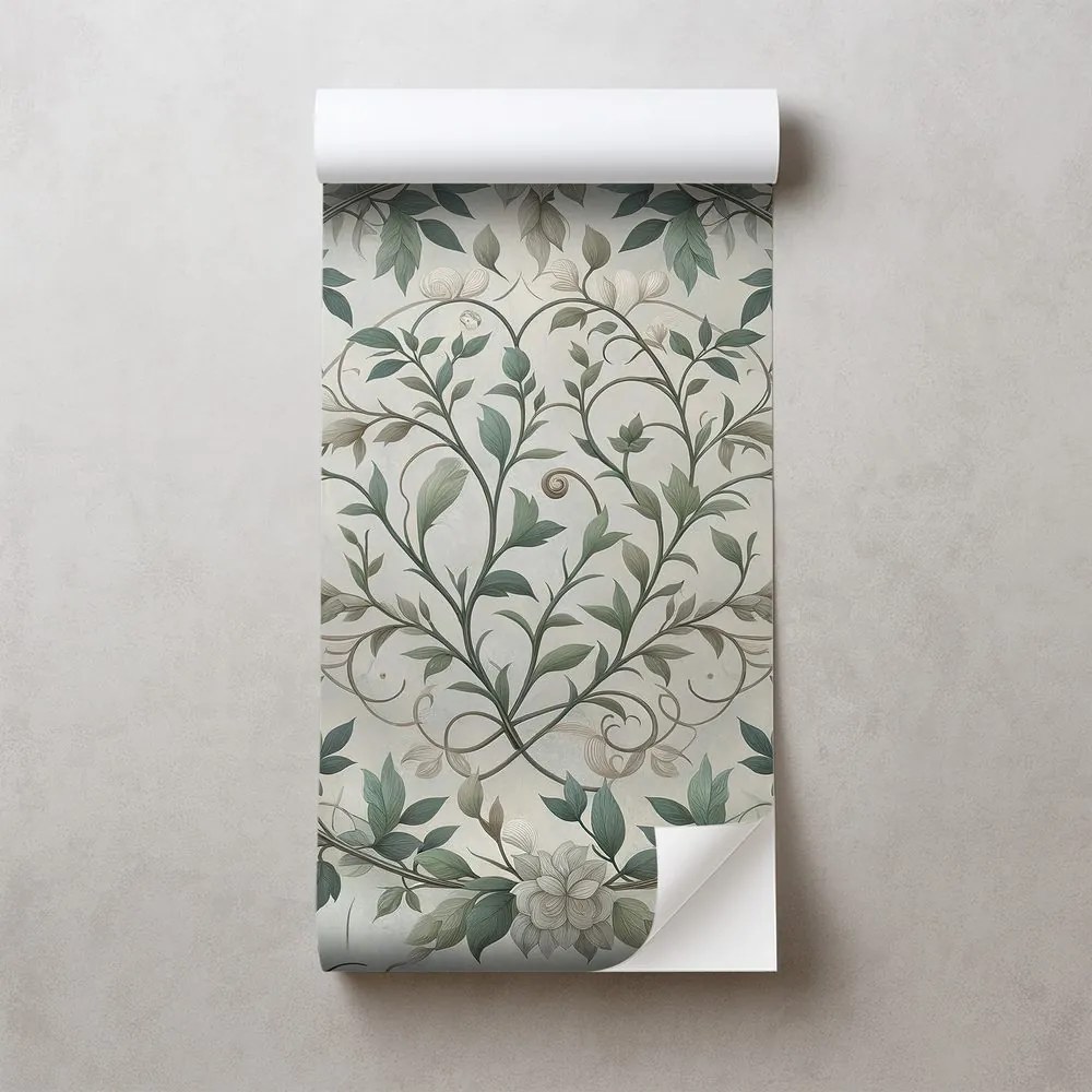 Samolepiaca tapeta elegantné zelené listy s kvetmi