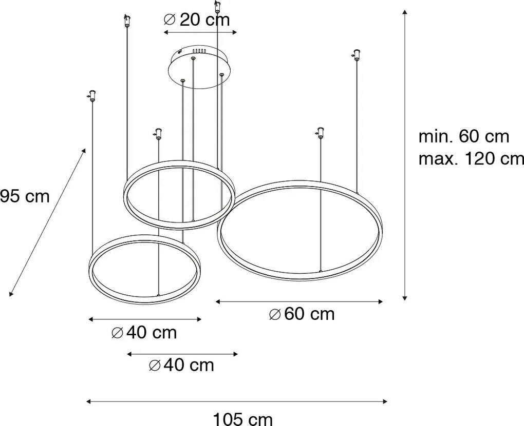 Čierne závesné svietidlo vrátane LED 3-stupňovo stmievateľné 3-svetlo - Anello