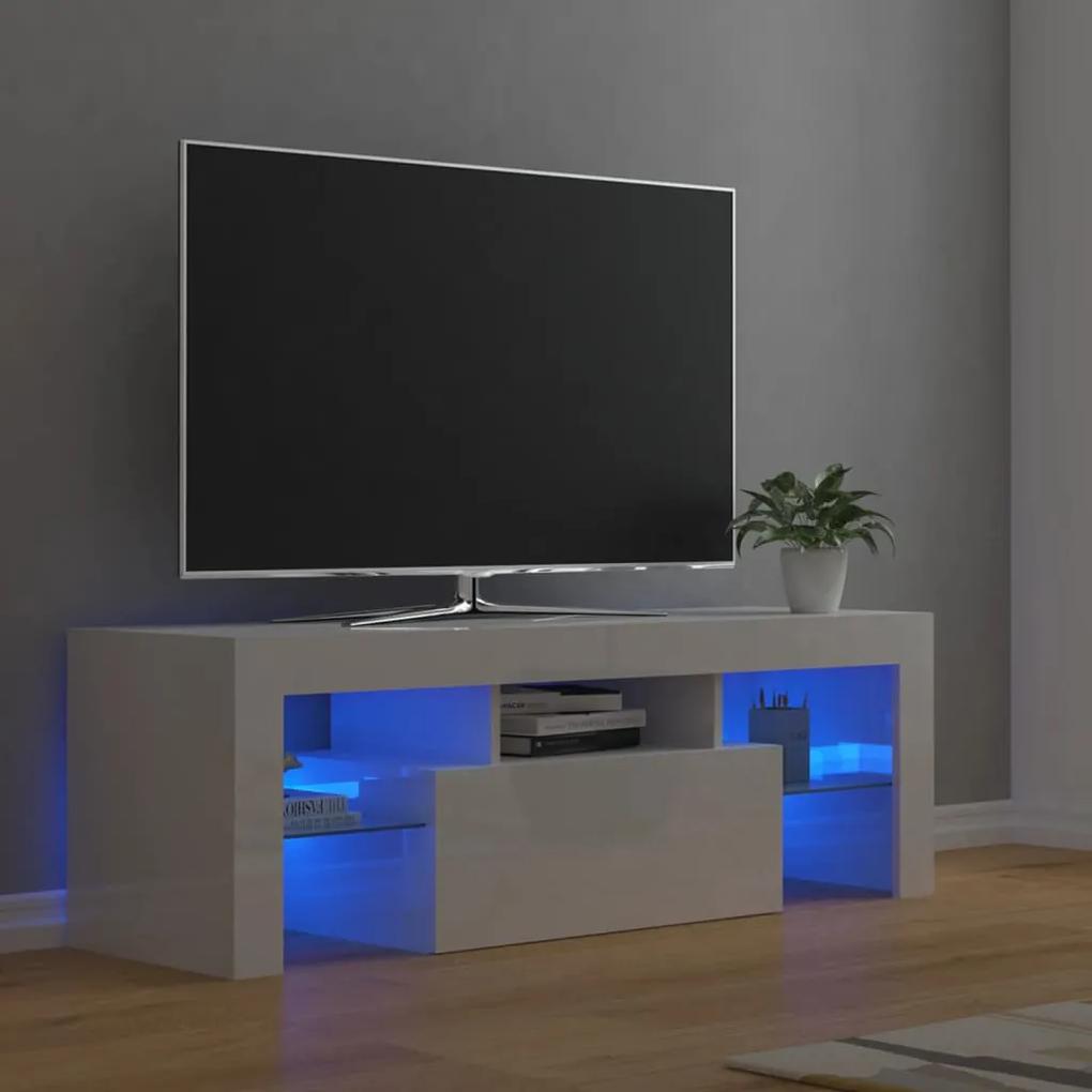TV skrinka s LED svetlami lesklá biela 120x35x40 cm