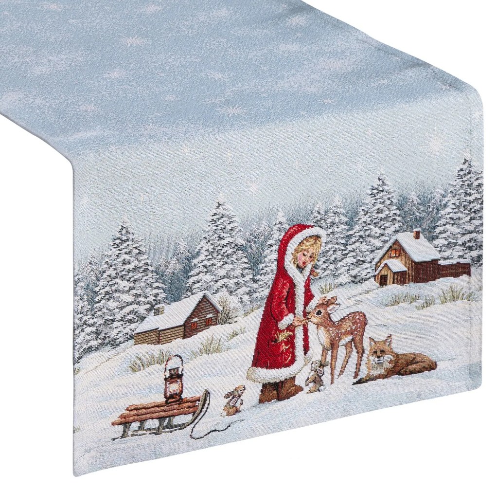 VIANOČNÝ GOBELÍNOVÝ BEHÚŇ NA STÔL SNOW 50X110 CM VZOROVANÁ