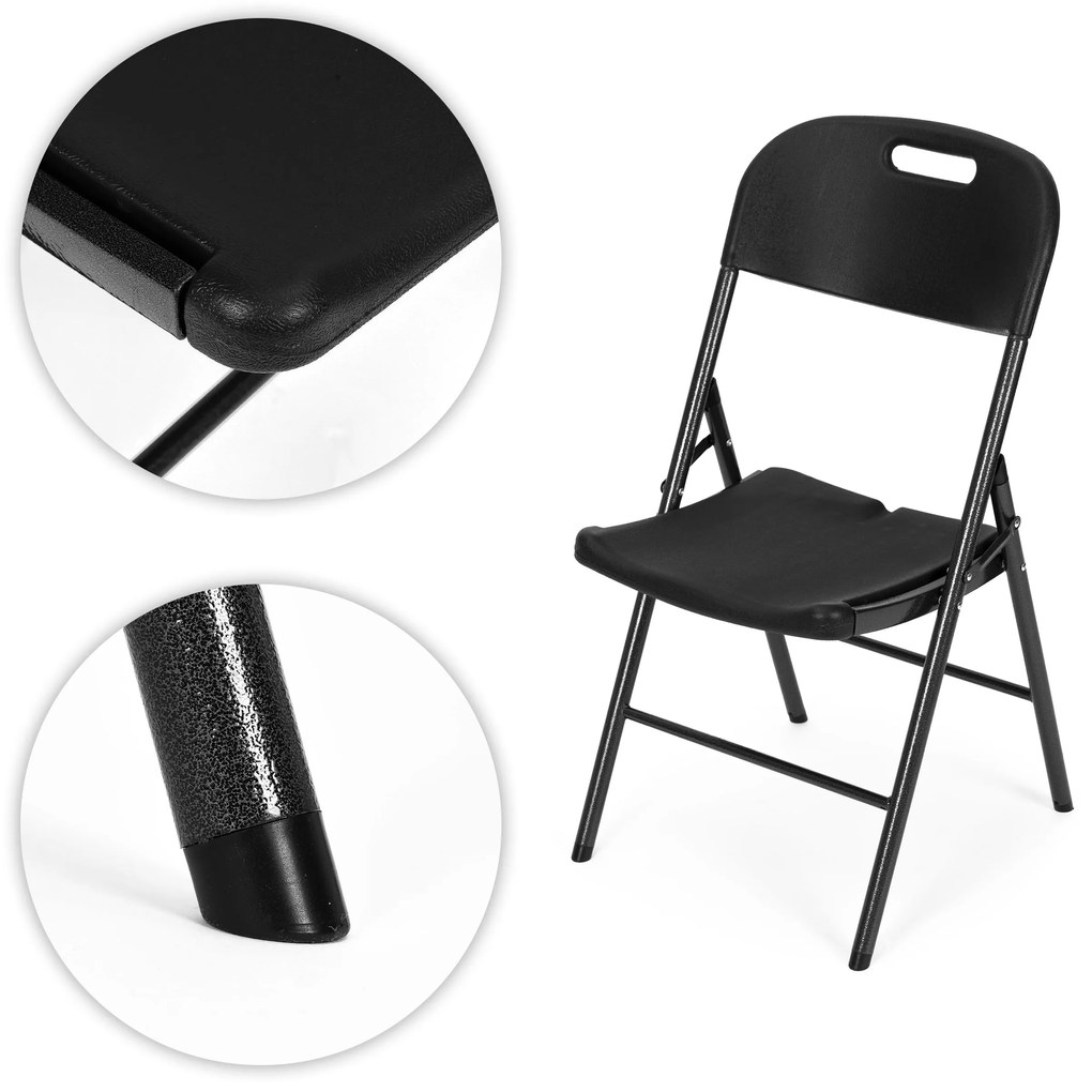 Sada 4 skladacích stoličiek,HDPE čierne ModernHome