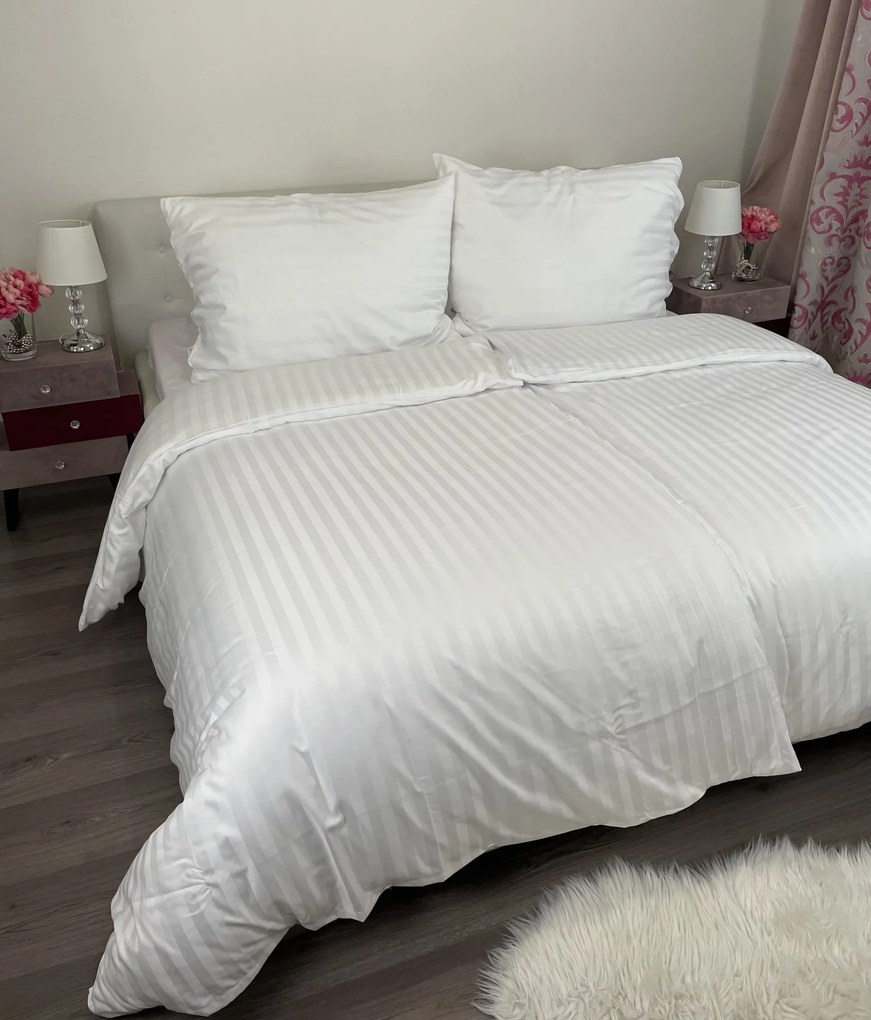 Obliečky damaškové biele TiaHome - 2x Vankúš 90x70cm, 1x Paplón 200x220cm