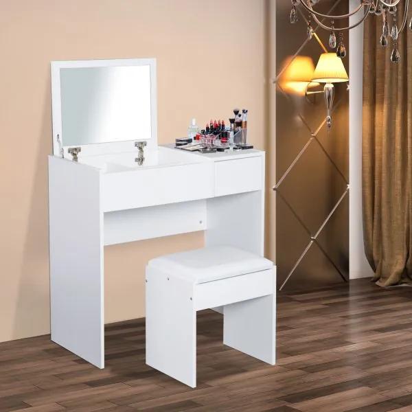 Toaletný stolík so stoličkou a vyklápacím zrkadlom Kika| biely