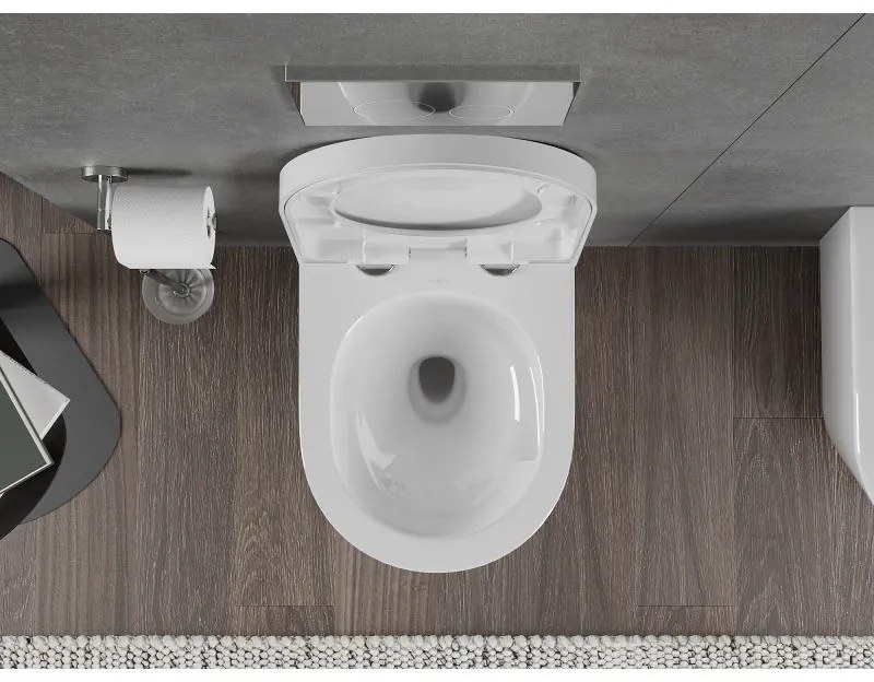 Mexen Rico, závesná WC misa 490x360x370 mm, Rimless Tornádo + WC sedadlo z duroplastu, biela lesklá, 30720200T