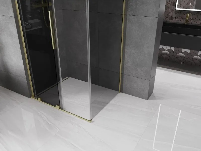 Mexen Velar L, sprchový kút s posuvnými dverami 120 x 75 cm, 8mm šedé sklo, zlatá matná, 871-120-075-43-55