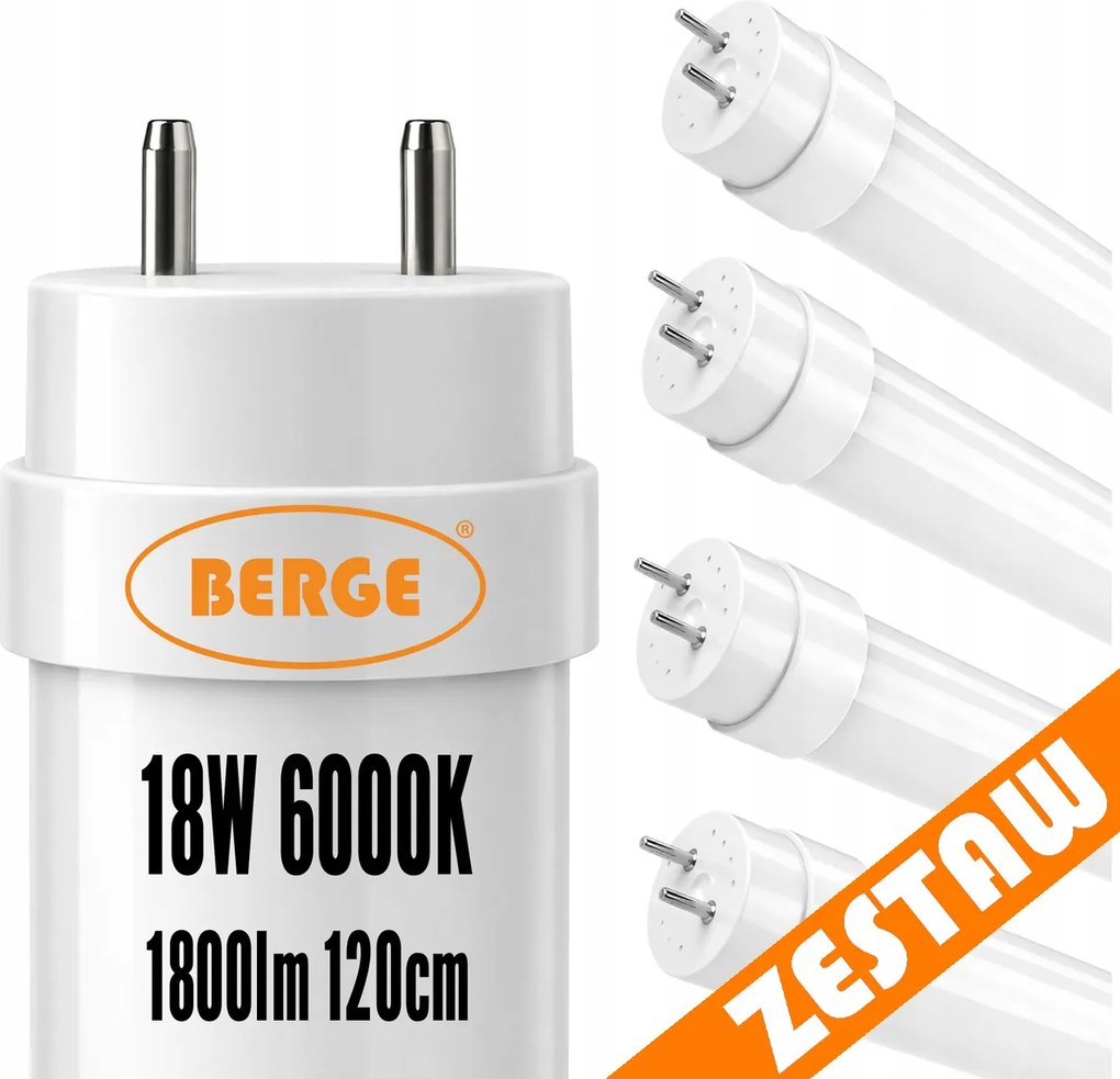 4x LED žiarivka 120cm T8 18W 1800lm 6000K silné studené svetlo