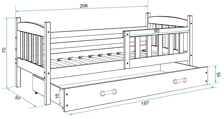 Posteľ KUBO 1 200x90 Borovica - Biela