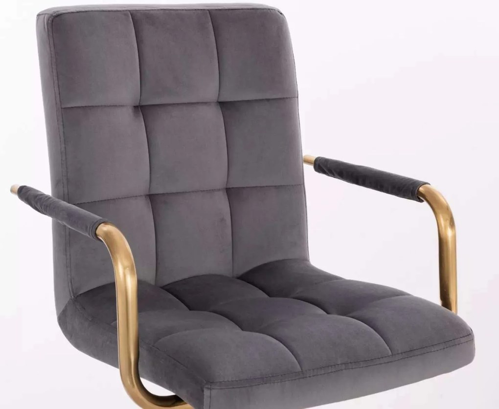LuxuryForm DESIGN Otočná stolička VERONA GOLD VELUR na čiernom tanieri - tmavosivá