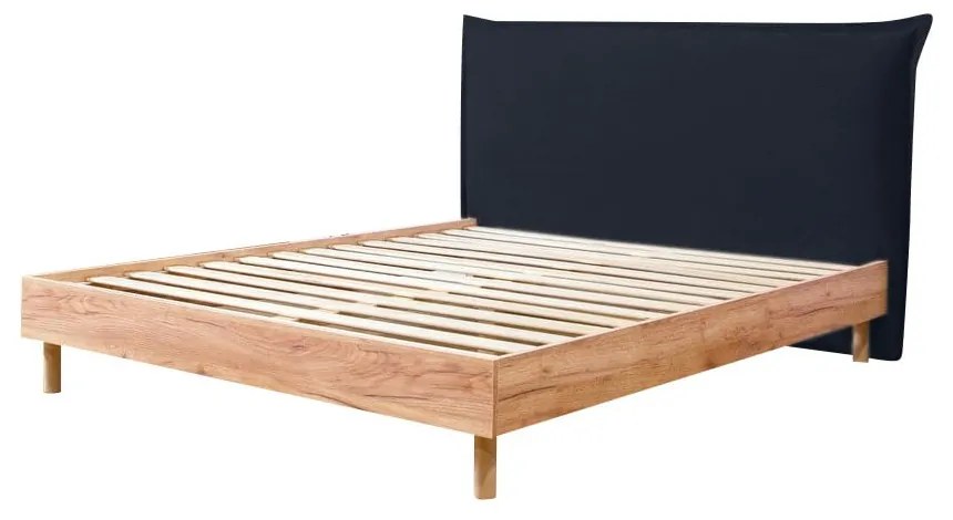 Tmavomodrá/prírodná dvojlôžková posteľ s roštom 160x200 cm Charlie – Bobochic Paris