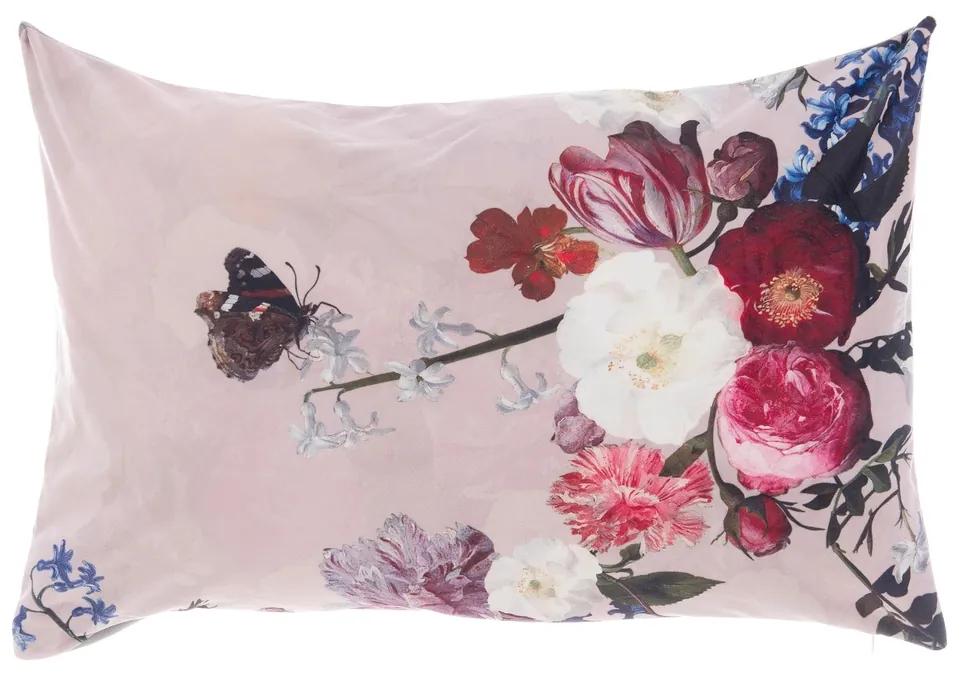 Ružový vankúš s výplňou s kvetovaným dekorom v schaby chic romantickom štýle 40 x 60 cm Blanc Maricló 42509