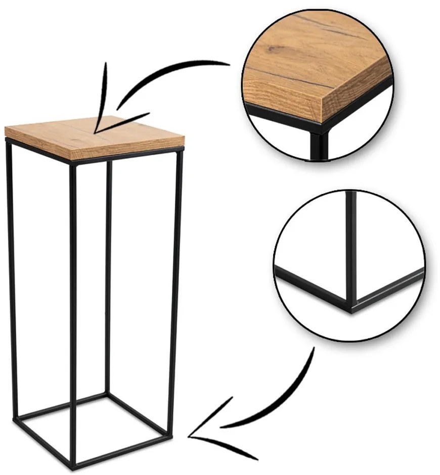 Kvetinový stojan CHARR 60 cm čierny/dub lancelot