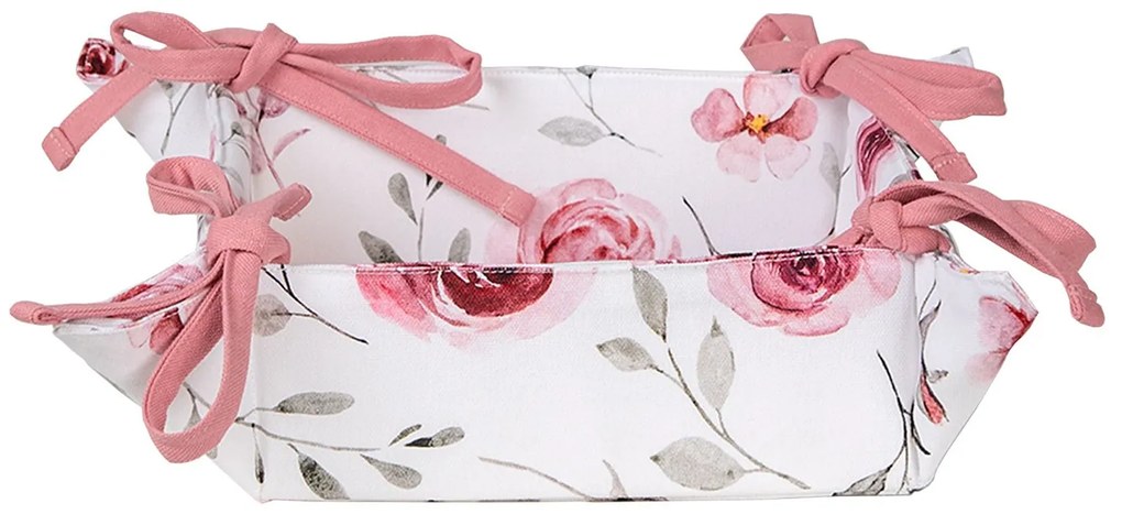 Bavlnený košík na pečivo s ružami Rustic Rose - 35*35*8 cm