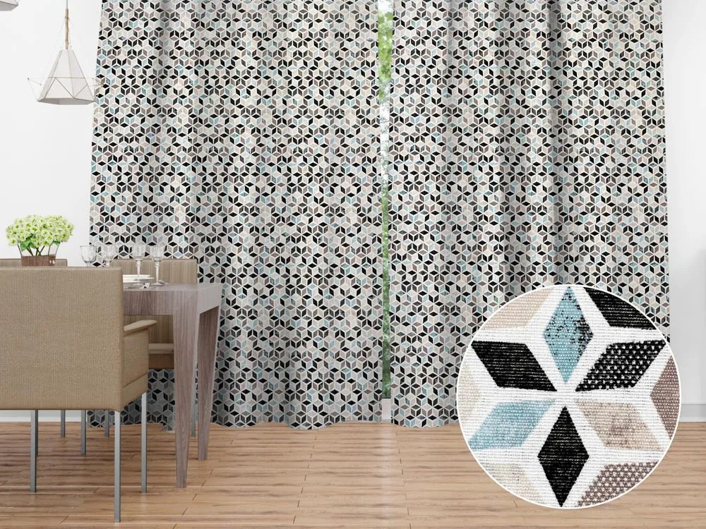 Biante Dekoračný záves Leona LN-059 Tyrkysovo-čierna mozaika 130x200 cm