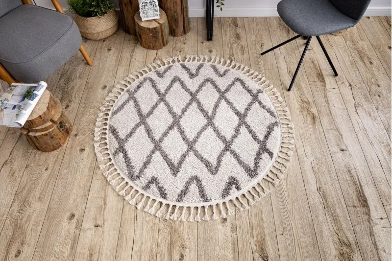 styldomova Krémový shaggy koberec Berber Beni kruh
