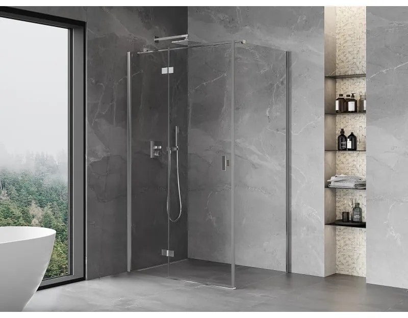 Mexen, Mexen Mist H T sklápací sprchový kút ľavý 90 x 85 cm, priehľadný, chróm - 8A5T-090-085-01-00-L