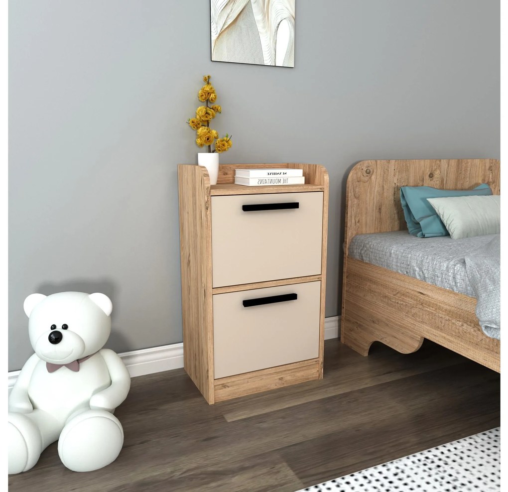 Nočný stolík Sivadu 3 (borovica atlantická + béžová). Akcia -27%. Vlastná spoľahlivá doprava až k Vám domov. 1094432