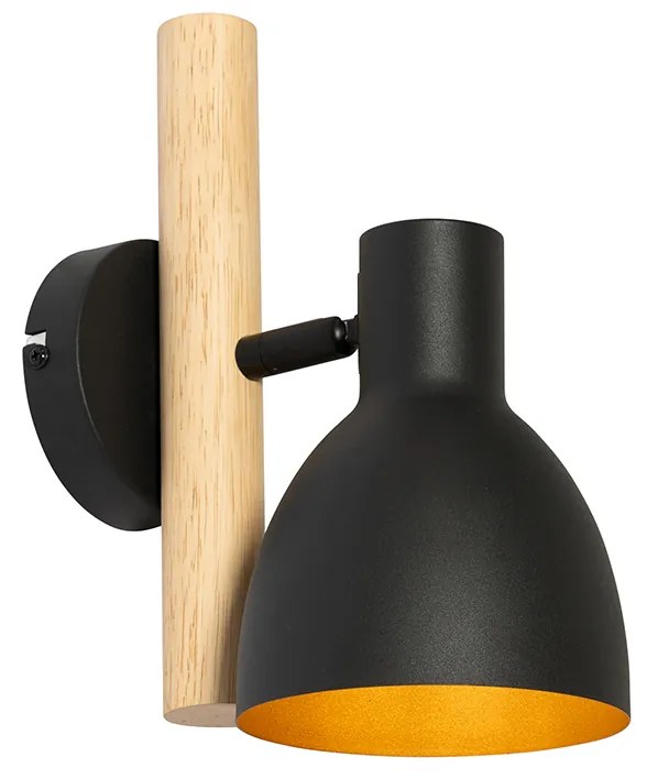 Rustikálna nástenná lampa čierna s drevom - Flint