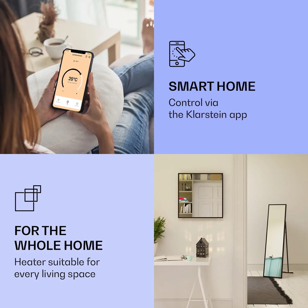 Klarstein La Palma 900 smart, infračervený ohrievač, 40 x 160 cm, 900 W, zrkadlový stojan