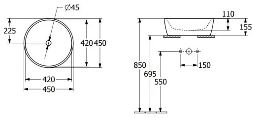 Villeroy & Boch 5A254501 - Umývadlo na dosku ARCHITECTURA pr. 45 cm keramika/biela