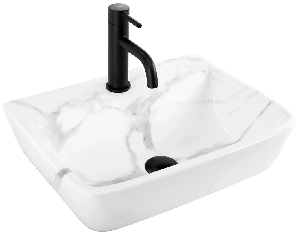 Rea Altea, umývadlo na dosku 455x360x120 mm, biela imitácia kameňa - Cloudy, REA-U9242