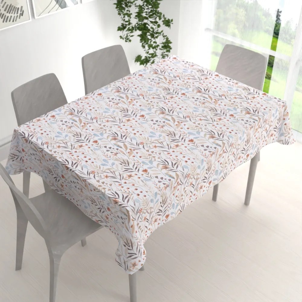 Biante Dekoračný obdĺžnikový obrus Leona LN-163 Jesenné vetvičky na bielom 50x100 cm
