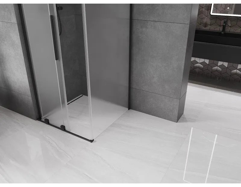 Mexen Velar L, sprchový kút s posuvnými dverami 90 x 90 cm, 8mm sklo námraza, čierna matná, 871-090-090-33-70