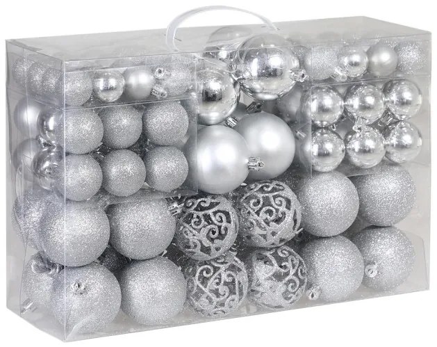 Sada vianočných závesných dekorácií REGALO strieborná (100 ks)