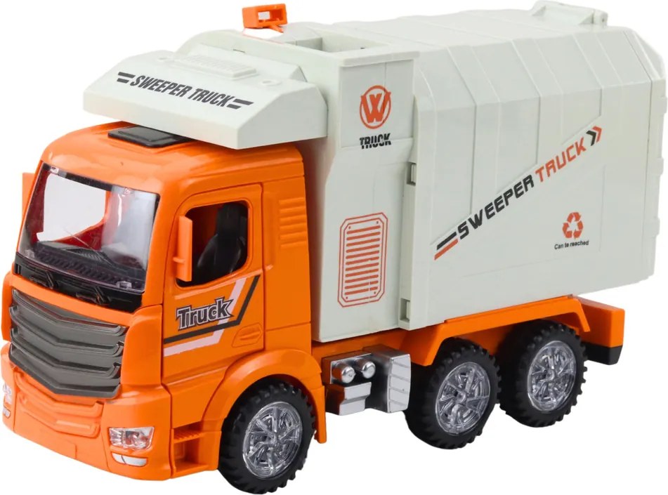 LEAN Toys Svetlá mestského smetiarskeho auta Zvuky oranžová