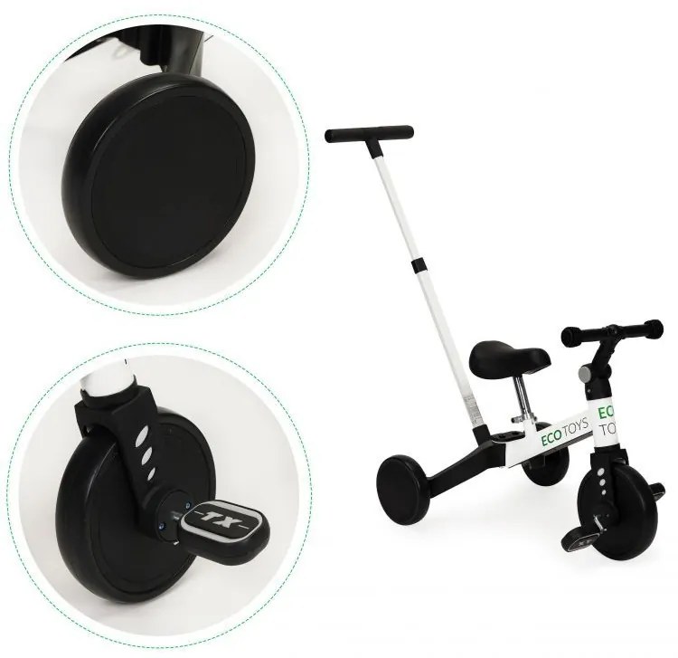 Odrážadlo/ bicykel 2 v 1 s pedálmi a vodiacou tyčou, Biele