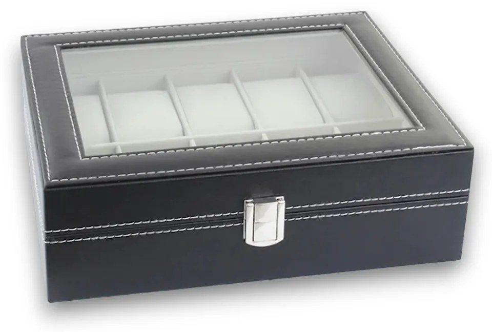 eCarla Organizér na hodinky, box, puzdro na 10ks hodiniek, ekokoža, čierny