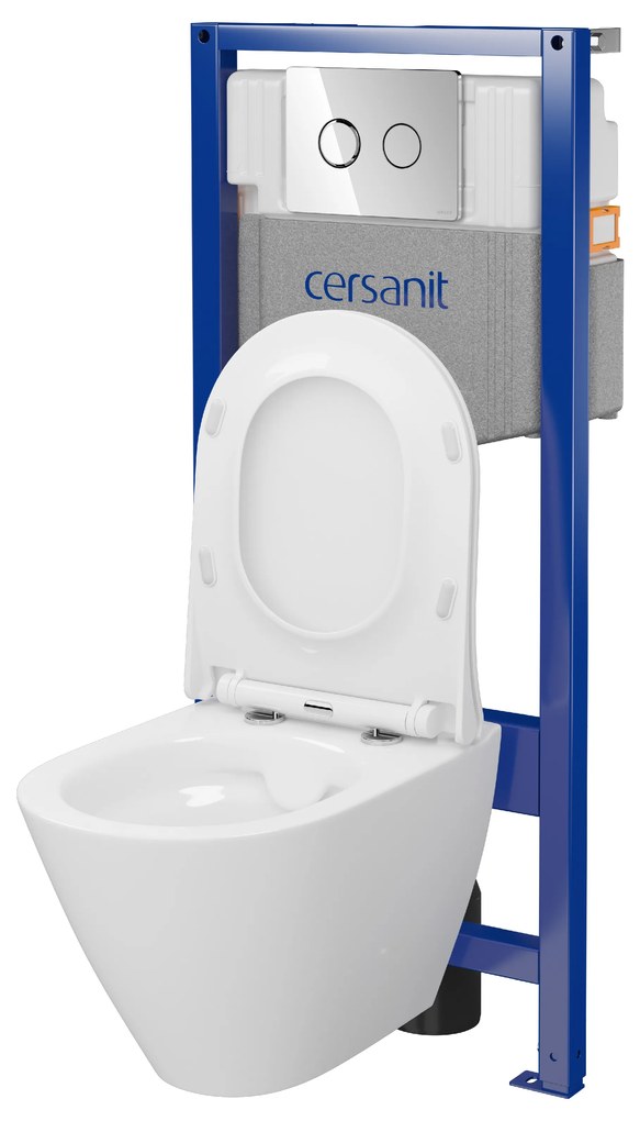 Cersanit City, System50 PNEU podomietkový rám + závesná wc misa City Oval CleanOn + chrómové tlačidlo Circle, S701-761