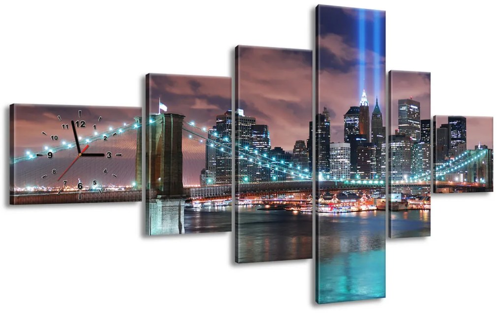 Gario Obraz s hodinami Panoráma Manhattanu - 6 dielny Rozmery: 180 x 100 cm