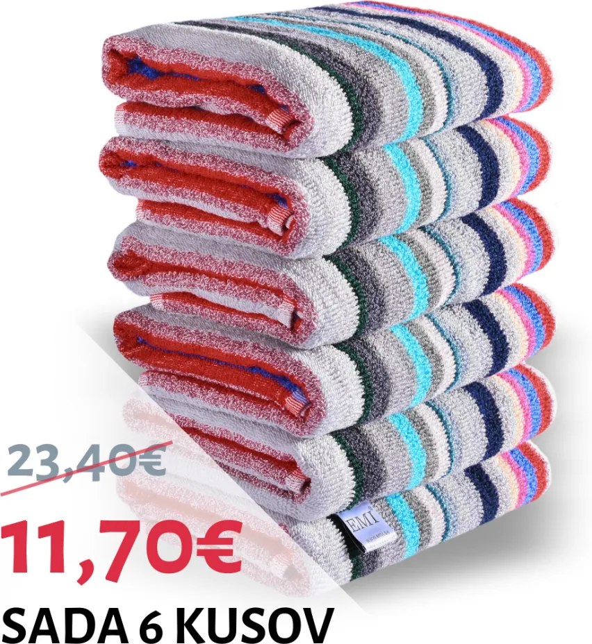 Sada farebných bavlnených uterákov 6 ks rozmer 50x90 cm