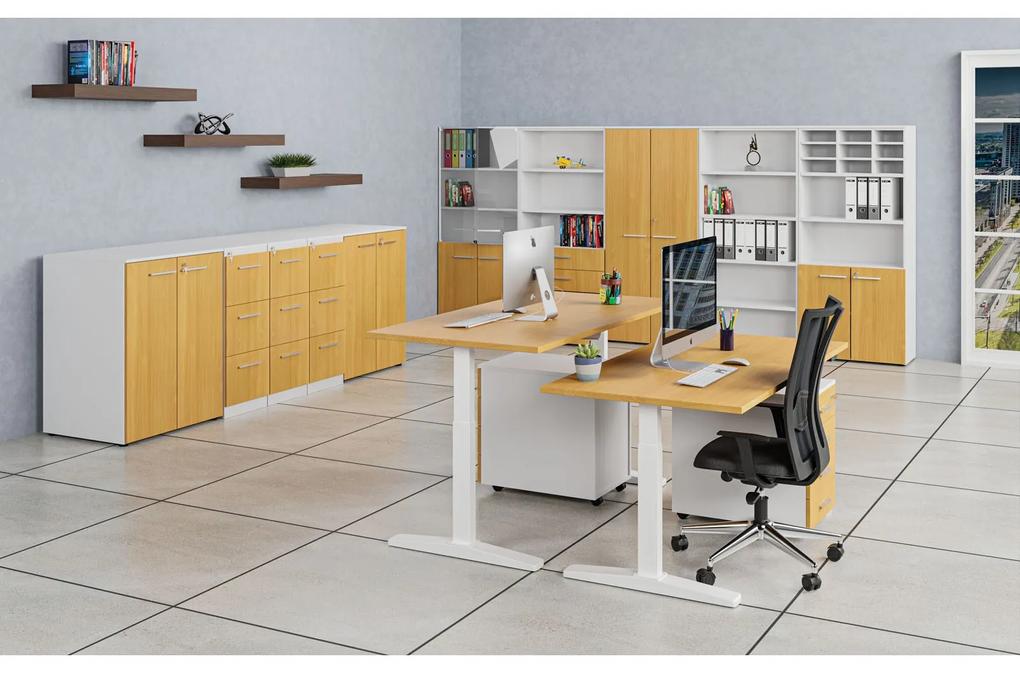 Kombinovaná kancelárska skriňa PRIMO WHITE, dvere na 3 poschodia, 2128 x 800 x 420 mm, biela/buk