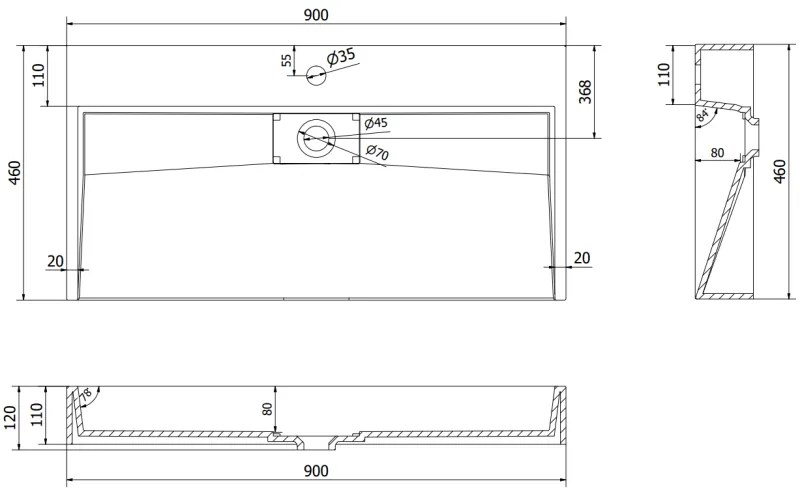 Mexen Ava, umývadlo na dosku z konglomerátu 1/O 90 x 46 cm, čierna matná, 23018071