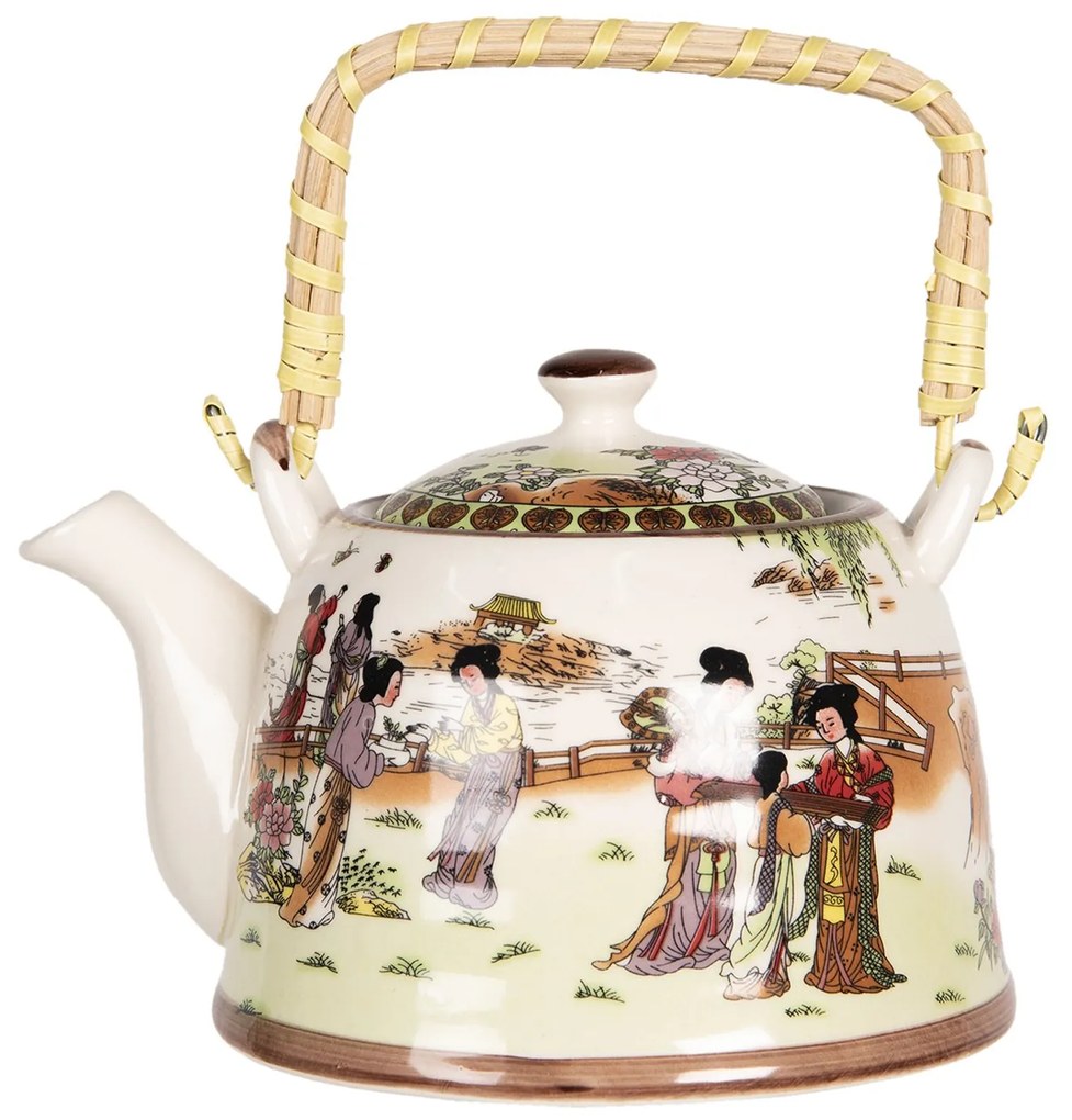 Porcelánová kanvica na čaj s japonskými motívmi - 18*14*12 cm / 0,8L