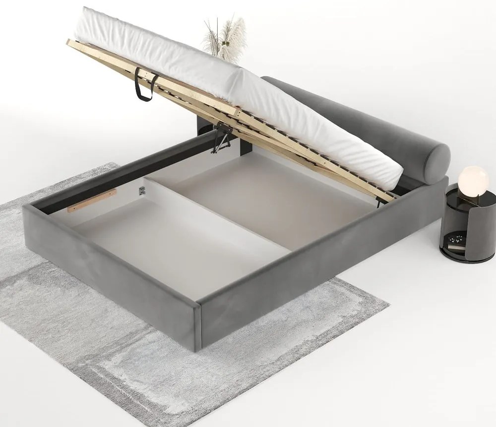 Tmavosivá čalúnená dvojlôžková posteľ s úložným priestorom s roštom 180x200 cm Solvo – Maison de Rêve