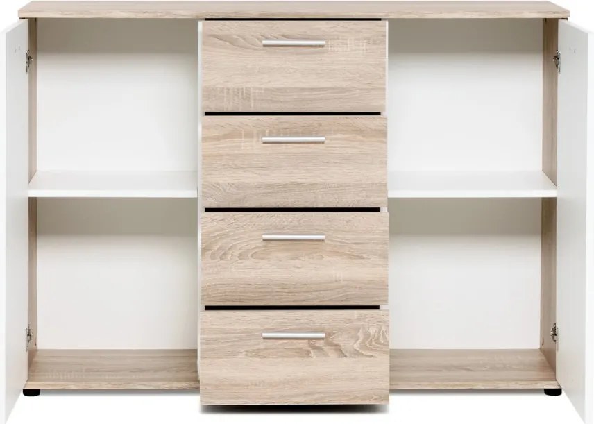 Komoda so 4 zásuvkami Jacky, dub sonoma/biela