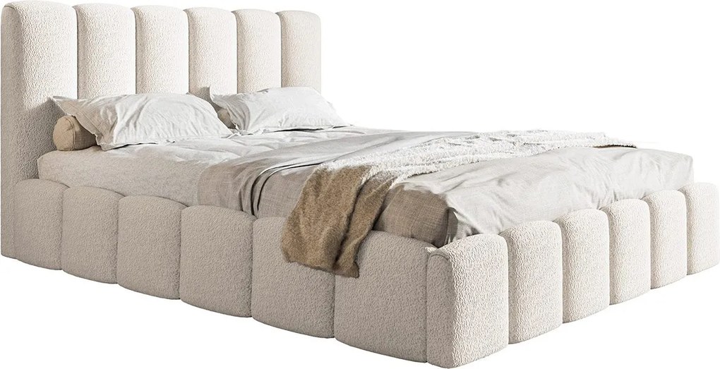 Čalúnená manželská posteľ s úložným priestorom SLIM 11 - krémovo-biela | 160×200